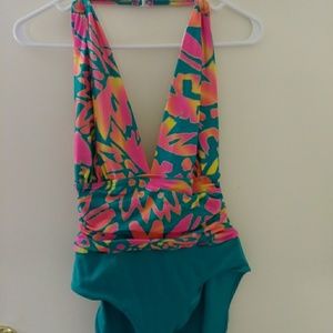 Multicolor Vintage 80s Halter One-piece Swimsuit